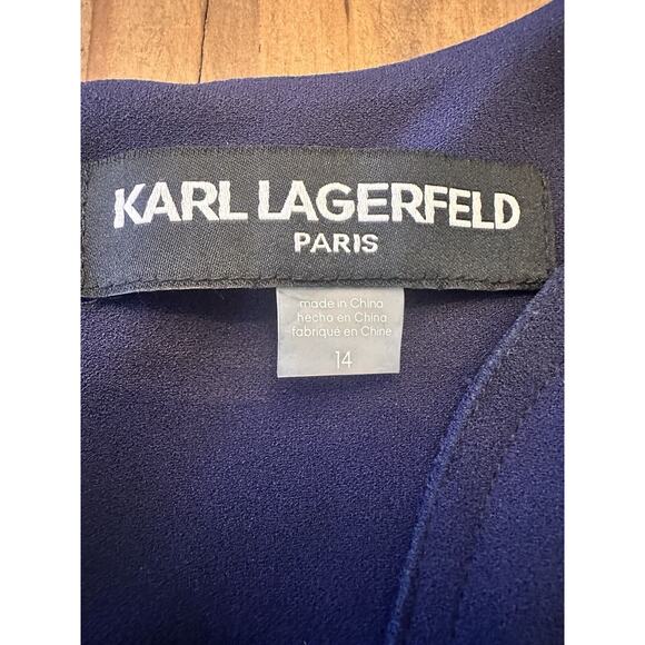 Karl Lagerfeld Paris Shift Dress Size 14 Pearl Scalloped Neck Size 14 Navy Blue - Picture 3 of 11
